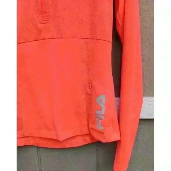 FILA Sport Shirt Running Long Sleeve Orange Size S 1/4 Zip Thumb Holes - Picture 2 of 6